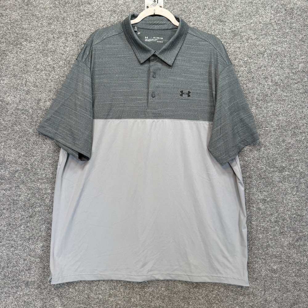 Under Armour Polo Shirt Mens 2XL Gray Colorblock HeatGear Performance Athletic